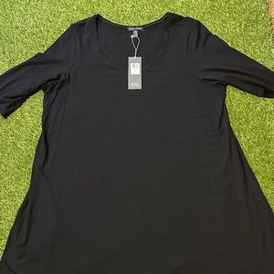 NWT Eileen Fisher Black 3/4 Sleeve Scoop Neck Tunic Top MSRP $138